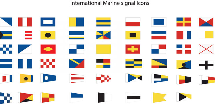 An international set of world flags featuring for Marine signal country icons and symbols for France, Germany, Italy, Spain, Russia, and the USA as vector map buttons for global web illustration