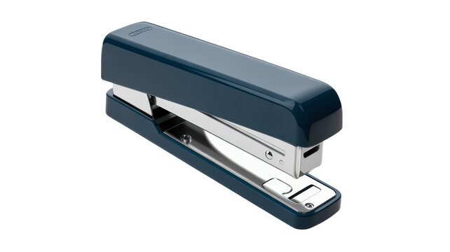 A blue stapler on a white background