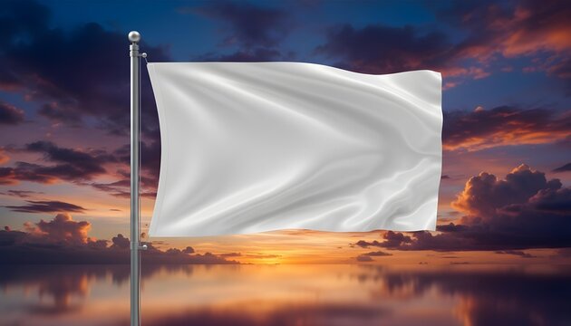 Banner White Flag Mockup Blank Poster &ndash; Night Sky Background