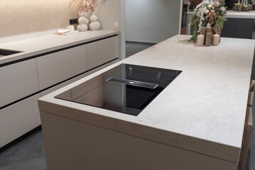 Ceramic glass electric stove with downdraft exhaust system