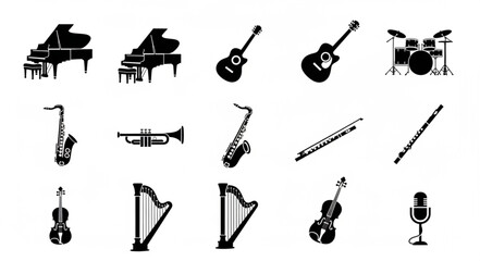 Fototapeta premium Collection of Musical Instruments Silhouettes Vector Graphic.