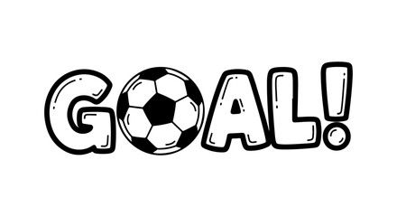 Goal! - A Doodle-Style Illustration of a Soccer Ball Integrated into the Word 'Goal', Evoking Excitement in Sports and Games
