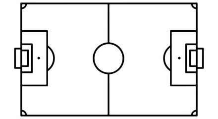 Top-down illustration of a soccer field with goal boxes and a center circle, ideal for sports and game-related content © Beny Qurdy