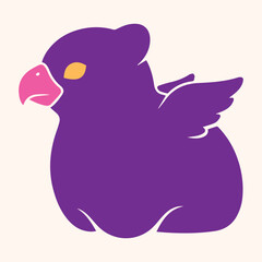 Naklejka premium A vibrant purple cartoon bird with a pink beak and yellow eye