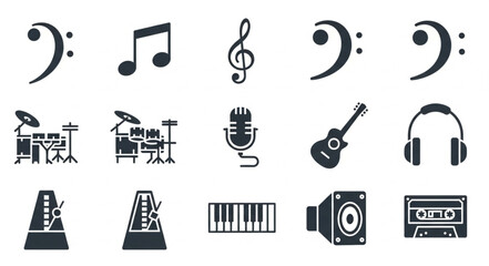 Obraz premium Collection of musical instruments and symbols icons.