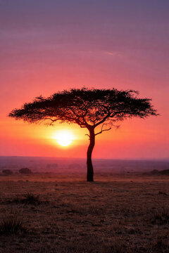 African sunset tree landscape