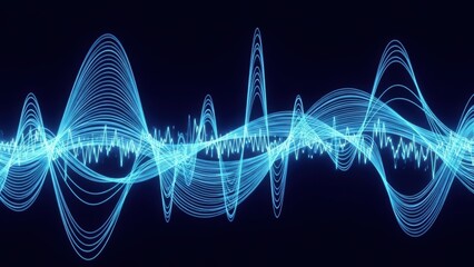 Fototapeta premium Abstract blue sound waves and frequency patterns on a dark background