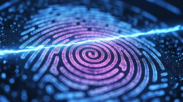 Futuristic digital fingerprint scan illuminating a unique biometric identity, symbolizing advanced security, data protection, and authentication technology for secure access