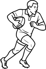 outline vector of a rugby player, isolated on white. Ideal for logos, posters, branding, icons, merchandise, and rugby sports promotional designs.