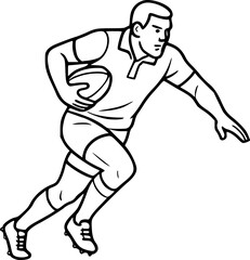 outline vector of a rugby player, isolated on white. Ideal for logos, posters, branding, icons, merchandise, and rugby sports promotional designs.