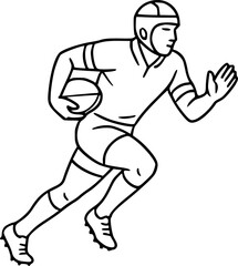 outline vector of a rugby player, isolated on white. Ideal for logos, posters, branding, icons, merchandise, and rugby sports promotional designs.