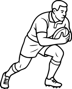 outline vector of a rugby player, isolated on white. Ideal for logos, posters, branding, icons, merchandise, and rugby sports promotional designs.