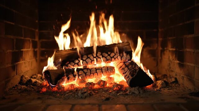 4K video of a cozy fire burning in a fireplace