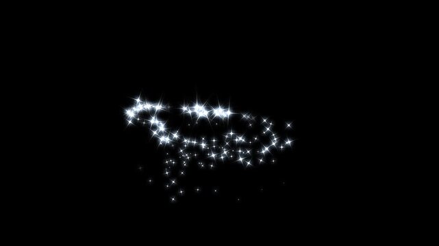 magic glitter line dust, fairy dust transition, pixie dust path, cartoon glitter, White stars and bokeh lights sparkle, magic sparkles glitter line stars, on a black screen background. 4k