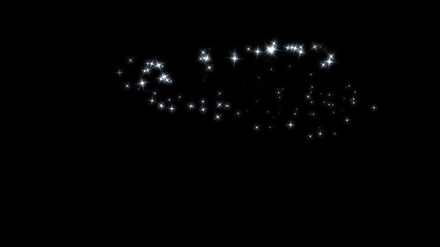 magic glitter line dust, glowing 2D fairy dust transition, pixie dust path, cartoon glitter, White stars and bokeh lights sparkle, magic sparkles glitter line stars, on a black screen background. 4k