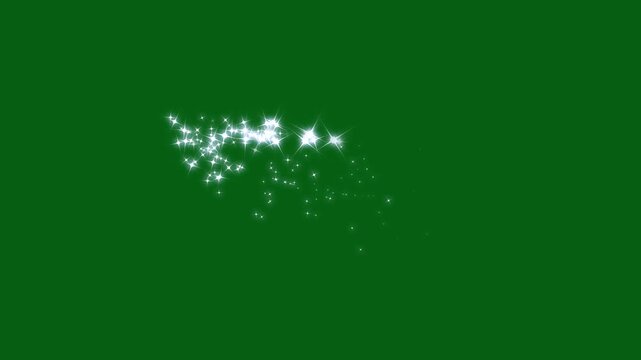 magic glitter line dust, glowing 2D fairy dust transition, pixie dust path, cartoon glitter, White stars and bokeh lights sparkle, magic sparkles glitter line stars, on a green screen background. 4k