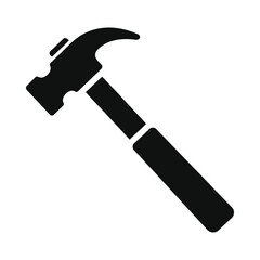 Black hammer icon on, carpentry tool, ui elements
