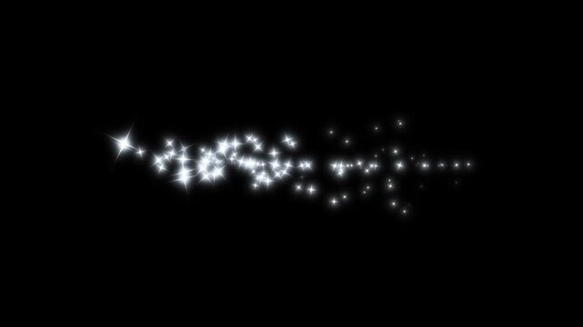 glitter sparkle shine stars line trail, white twinkling particles animation, glitter line stars, shining sparkle motion on black screen, fairy dust transition seamless loop 4k