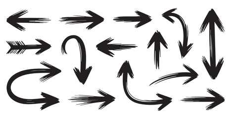 Collection of brush stroke arrows pointing in different directions and styles © Nuruzzaman