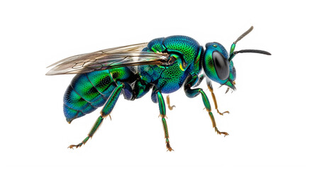 Vibrant green metallic bee with iridescent wings isolated on transparent background