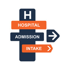 Fototapeta premium Hospital Wayfinding Sign Indicating Admission And Intake Guidance For Patient Navigation