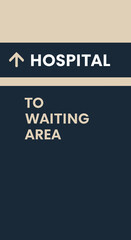 Fototapeta premium Hospital Wayfinding Sign Indicating Direction To Waiting Area For Patient Navigation Guidance