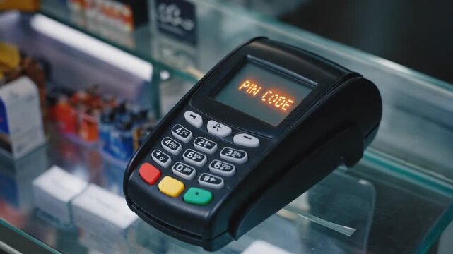 Pin code on a payment terminal.