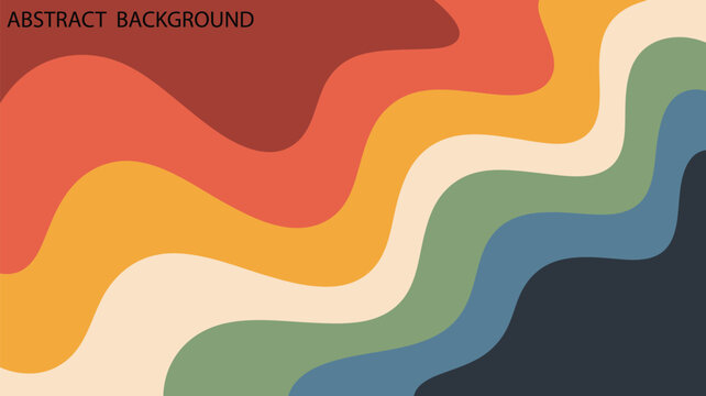 Abstract background with retro 70s psychedelic flowing liquid waves and rainbow ribbons in vibrant colors
