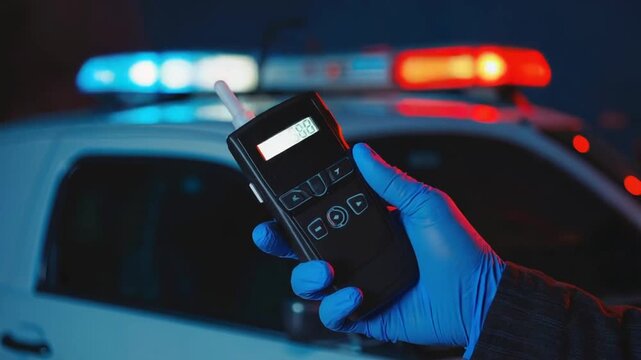 Police officer with breathalyzer.