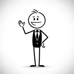 Cartoon businessman waving hand in greeting gesture.