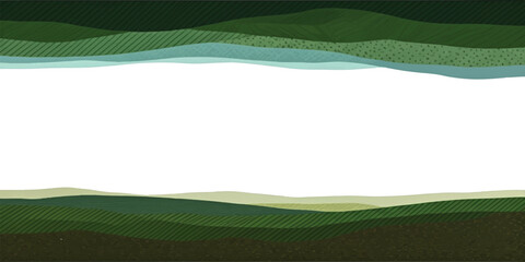 Abstract organic wavy green and blue layers creating a serene landscape with a central white copy space for text and design elements © ZenVectors