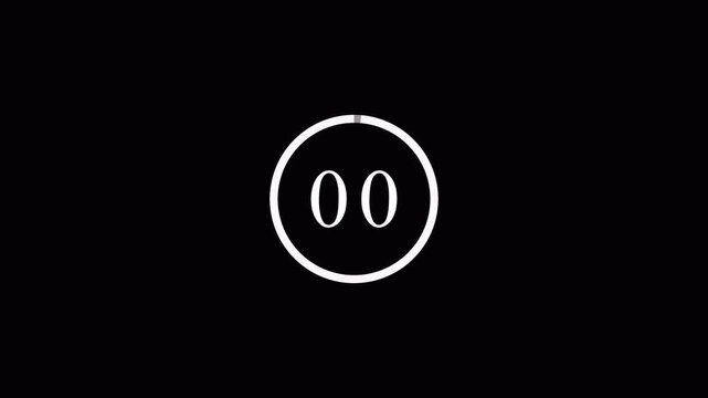 Circle countdown timer three seconds animation from 3 to 0 seconds on transparent background with alpha channel, 3 second countdown timer, Countdown video