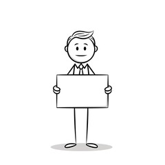 Cartoon Man Holding Blank Sign Board.