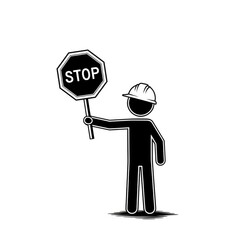 Construction Worker Holding Stop Sign.