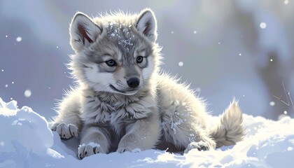 Fototapeta premium Winziges Wolfsbaby mit Schnee