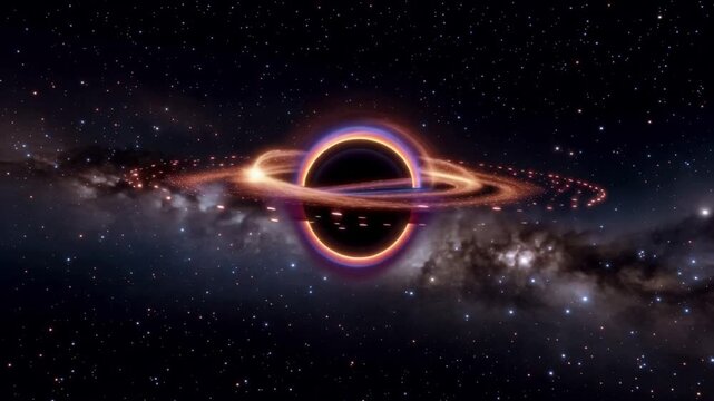 4K video of a vibrant, glowing black hole with swirling accretion disk in space