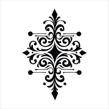 An abstract vector Christmas tree design featuring ornate floral swirls and snowflake silhouettes in a black vintage victorian ornament style for a seamless wallpaper decoration element