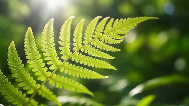 4K video of beautiful green fern leaf in natural sunlight