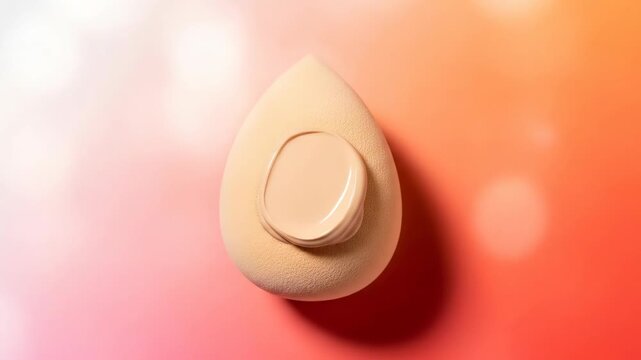 A close-up of a hand inserting a thin cord into a small, teardrop-shaped object on a gradient background