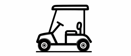 Naklejka premium Black golf cart minimalist outline icon on white background