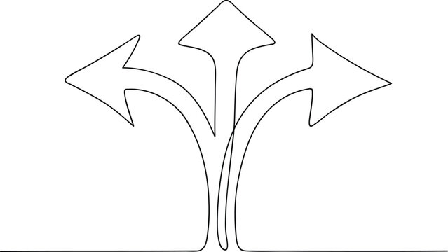 one line art arrow sign drawing, road direction sign arrows isolated on white background, continuous one line drawing, vector illustration for banner, web, design element, template, postcard