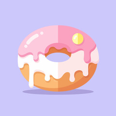 Delicious Pink Glazed Donut with White Drips and Yellow Sprinkles on Pastel Purple Background