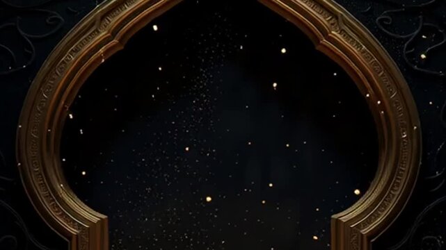 Ornate Golden Archway with Sparkles and Dark Textured Background