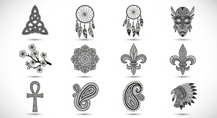 Collection of Tribal Symbols and Ornate Designs. © Diati