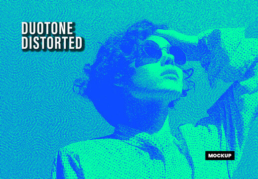 Duotone Distorted Halftone Effect Mockup