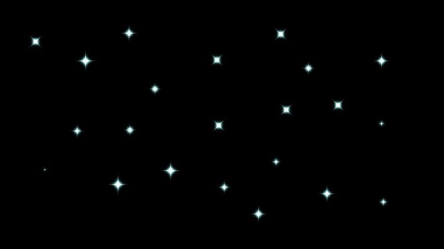 Shining stars and sparkle twinkle light, glowing stars sparkle, twinkling star motion graphics effects for 2d cartoon animation, blinking light effect on transparent background. 4k