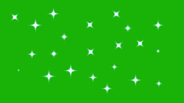 Sparkle twinkle star animation, twinkle sparkling stars shine effect, blinking light star twinkling animation, shiny glowing stars blast on green screen background, flat vector glitter sparkle. 4K