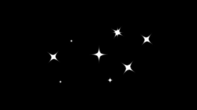 Twinkle sparkling stars shine animation, glitter sparkle star blinking light effect, shiny glowing stars animation on black screen background, flat vector twinkle stars blast effect. 4K