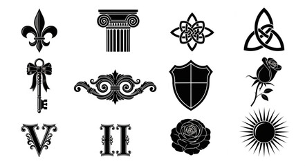 Collection of Decorative Ornate Symbols and Icons. © Heni