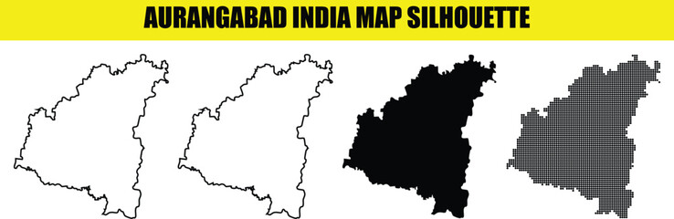 Aurangabad india map silhouette collection featuring solid line and dotted pattern designs for local geographic projects © Md Asif Shahnaoaz